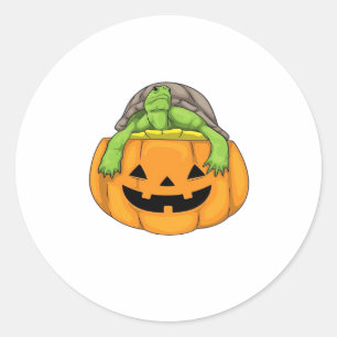 Sticker Rond Turtle Halloween Citrouille T-Shirt Classique_1
