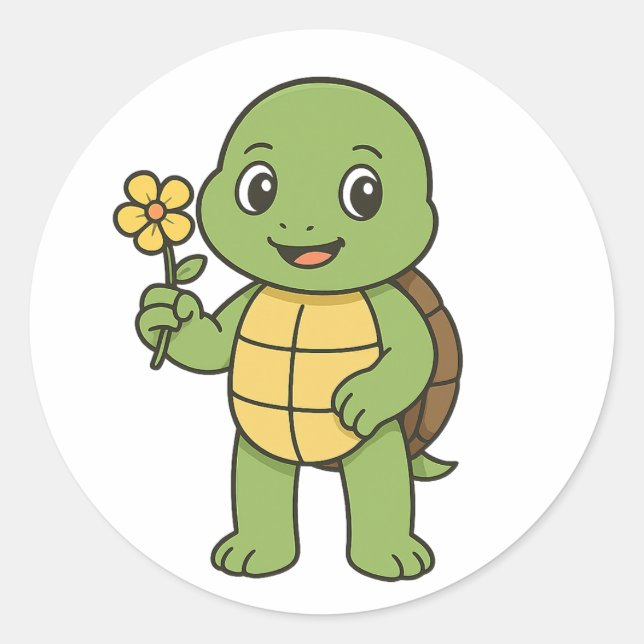 Sticker Rond Turtle holding a flower (Devant)