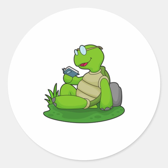 Sticker Rond Turtle Reading Book (Devant)