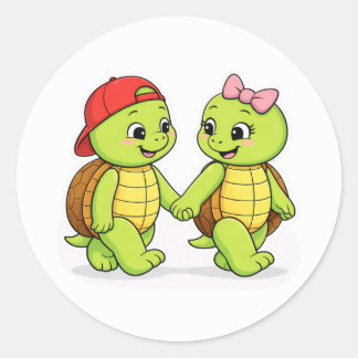 Sticker Rond Turtles strolling hand in hand