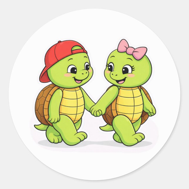 Sticker Rond Turtles strolling hand in hand (Devant)