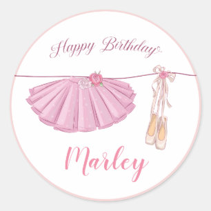 Sticker Rond Tutu Ballerina Danse Joyeuse fête d'anniversaire