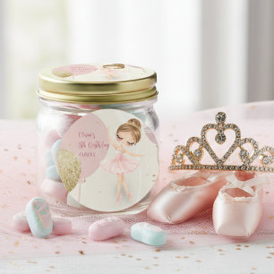 Sticker Rond Tutu Ballerine Rose Danseuse de Ballet Fille Anniv