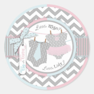 Sticker Rond Tutu & Cravate Chevron Imprimer Baby shower de rév