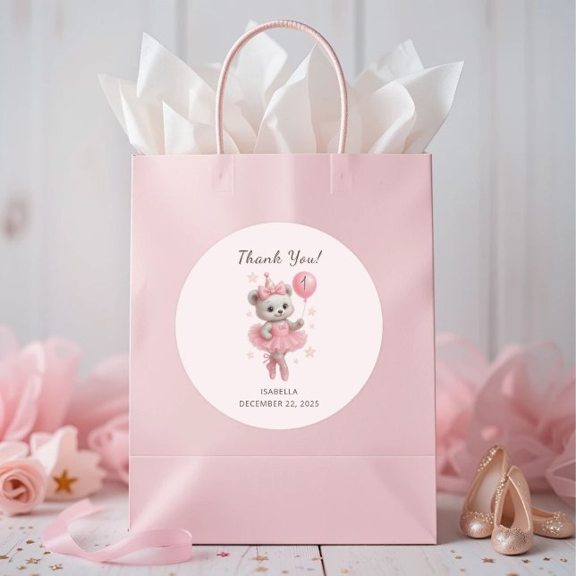 Sticker Rond Tutu Cute Ballerina Ours 1er anniversaire Merci (Créateur téléchargé)