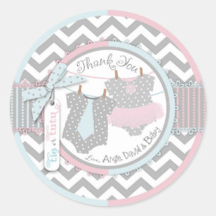 Sticker Rond Tutu et Cravate personnalisés Genre Baby shower in