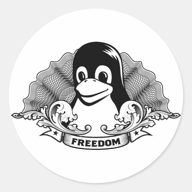 Sticker Rond Tux Penguin - (Linux, Open Source, Copyleft, FSF) (Devant)