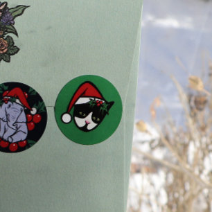 Sticker Rond Tuxedo Chat Joyeux Noël