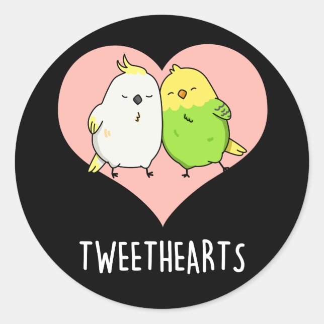 Sticker Rond Tweethearts Drôle Inséparables Pun Dark BG (Devant)