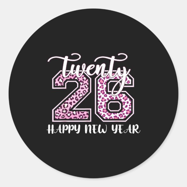 Sticker Rond Twenty 26 2026 Happy New Year Leopard Pattern Wome (Devant)