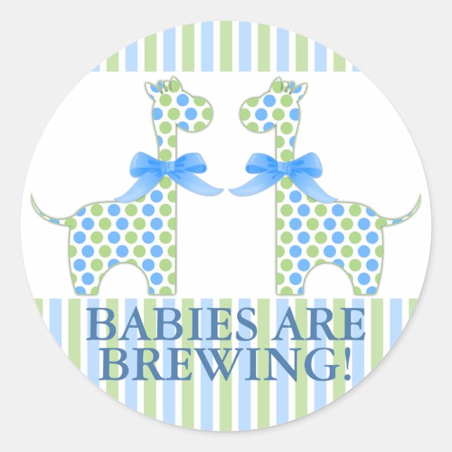 Sticker Rond Twin Boy Giraffe Baby sont en train de brasser Bab (Devant)