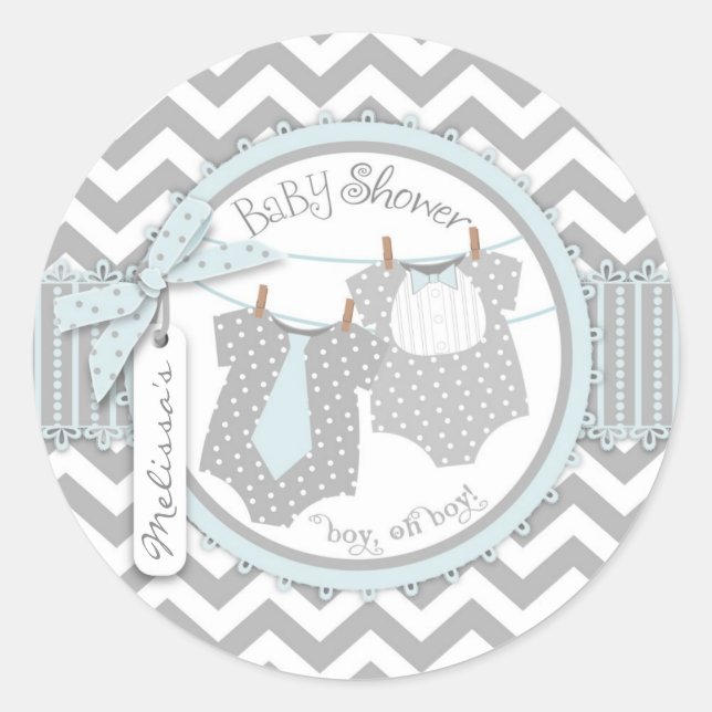 Sticker Rond Twin Boys Cravate Bow Cravate Chevron Imprimer Bab (Devant)