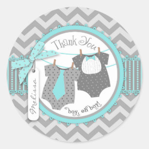 Sticker Rond Twin Boys Cravate Bow Cravate Chevron Imprimer Mer
