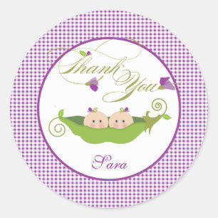Sticker Rond Twin Girls Pea in a Pod Baby shower Favoriser Stic