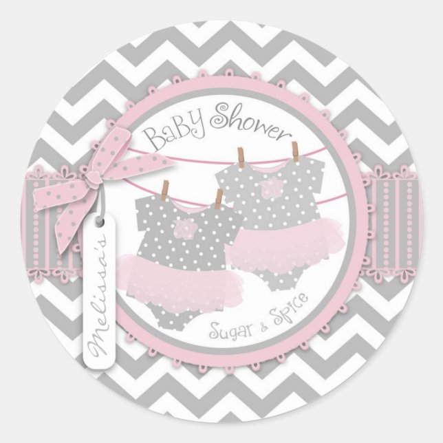 Sticker Rond Twin Girls Tutus Chevron Baby shower d'impression (Devant)