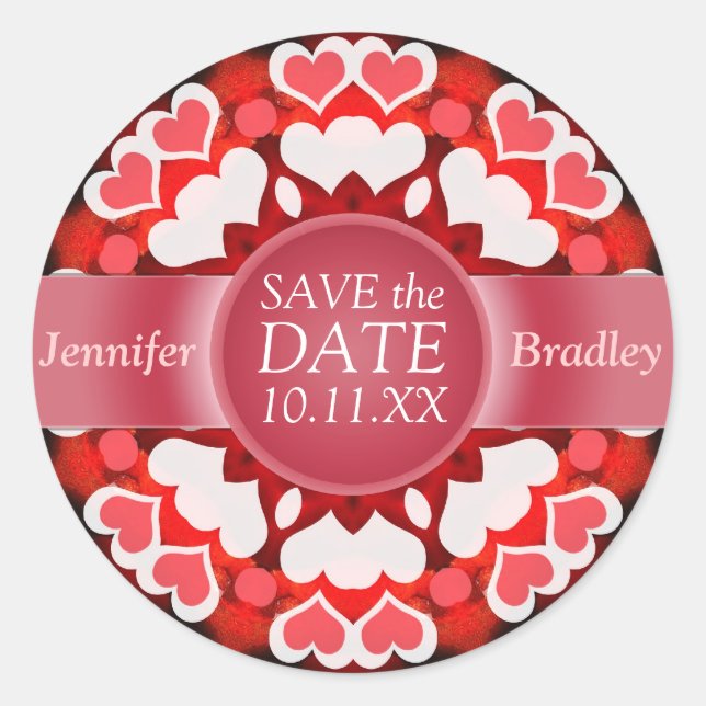 Sticker Rond Twin Hearts Enregistrer la date (Devant)