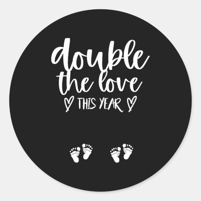 Sticker Rond Twin Pregnancy Valentines Day Baby Announcement  (Devant)