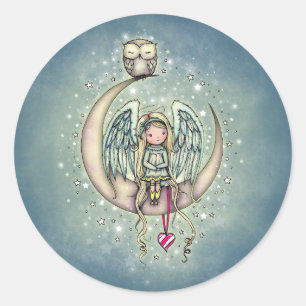 Sticker Rond Twinkle Little Angel et hibou illustration d'art