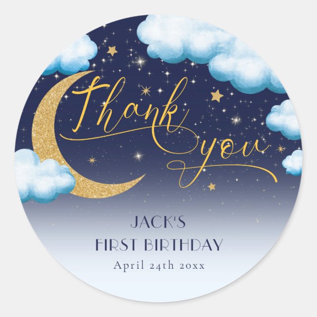 Sticker Rond Twinkle Little Star Boy Premier anniversaire Merci (Devant)