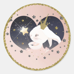 Sticker Rond Twinkle Little Star Lapin Peach Baby Shower