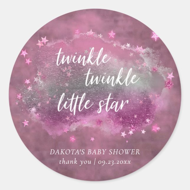 Sticker Rond Twinkle Little Star | Merci d'argent rose Mauve (Devant)