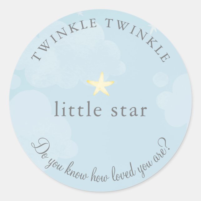 Sticker Rond Twinkle Little Star Sky Baby shower bleu (Devant)