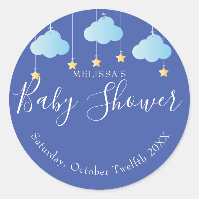 Sticker Rond Twinkle Twinkle Blue Baby Boy Shower / Sprinkle (Devant)