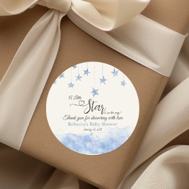 Sticker Rond Twinkle Twinkle Little Star Blue Boy Baby Shower