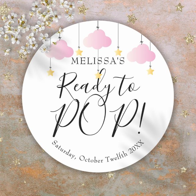 Sticker Rond Twinkle Twinkle prêt à POP Baby shower fille rose (Twinkle Twinkle Ready to POP Pink Girl Baby Shower Classic Round Sticker)