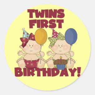 Sticker Rond Twins 1er Anniversaire - Girls Tshirts et cadeaux