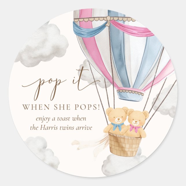 Sticker Rond Twins Bearly Wait Teddy Bear Pop It When She Pops (Devant)