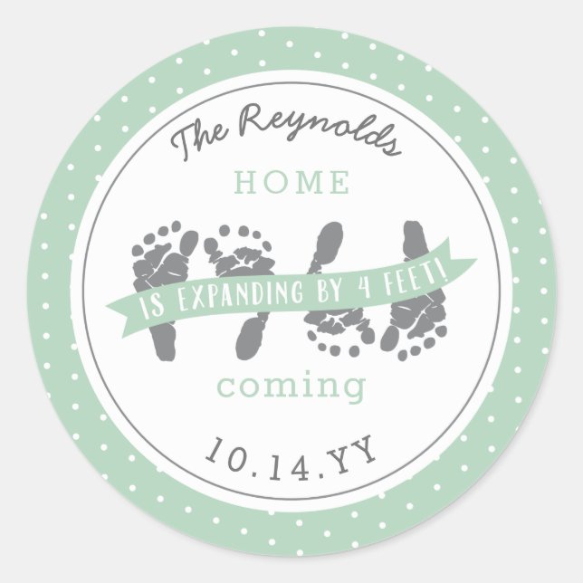 Sticker Rond Twins Faire-part Quatre Pieds bébé Vert Ruban (Devant)