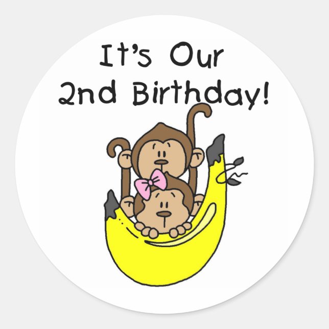 Sticker Rond Twins Monkey Boy and Girl 2e anniversaire (Devant)