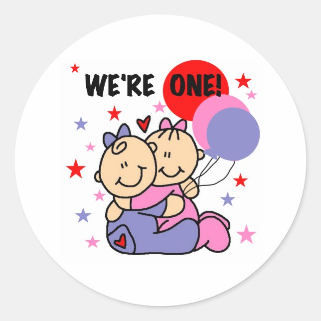 Sticker Rond Twins We're One Birthday (Devant)