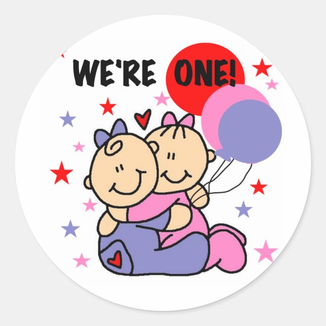 Sticker Rond Twins We're One Birthday Tshirts and Gifts (Devant)