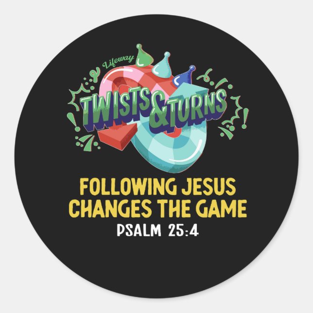 Sticker Rond Twists Tourne Vbs Après Jésus Change Le Jeu (Devant)