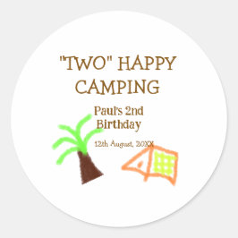 Sticker Rond Two happy camping 2nd birthday tree camp kids