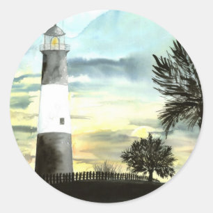 Sticker Rond TYBEE Island Lighthouse art cadeaux de collection