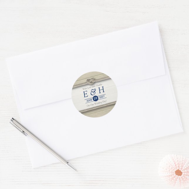 Sticker Rond Tying The Knot Rustic Beach Wedding Favor (Enveloppe)