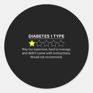 Sticker Rond Type 1 Diabète T1D One Star Rating Funny Gift Teft