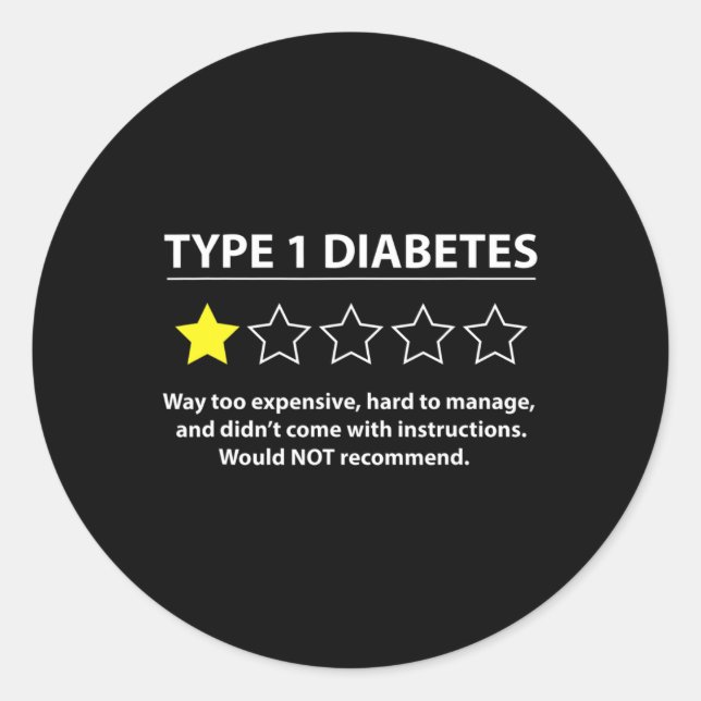 Sticker Rond Type 1 Diabète T1d Une étoile Notation Sensibilisa (Devant)