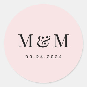 Sticker Rond Typographie de monogramme rose blush classique pou