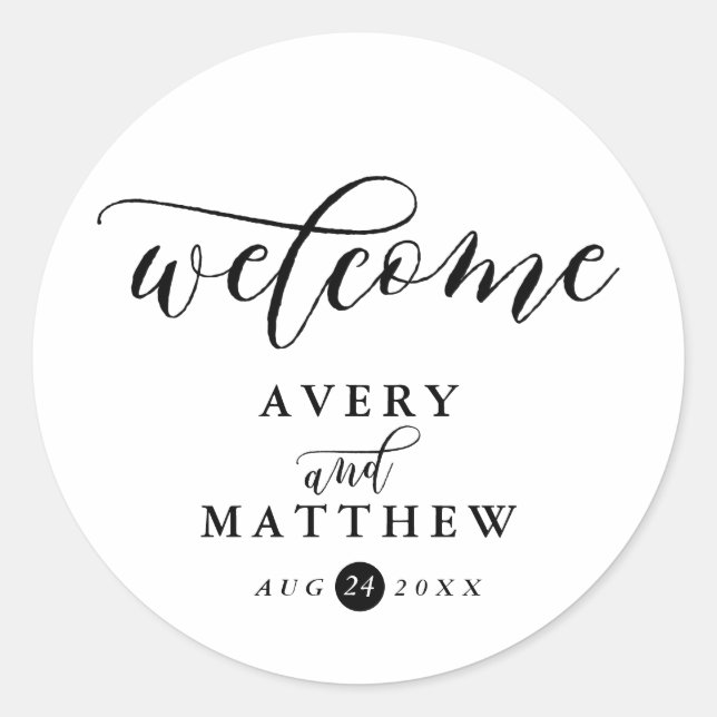 Sticker Rond Typographie de script simple | Mariage de bienvenu (Devant)