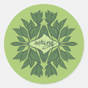 Sticker Rond Typographie esthétique Feuille du printemps vert