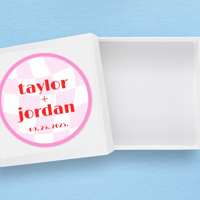 Sticker Rond Typographie Gras Disco Motif Rétro Rose Rouge (Créateur téléchargé)