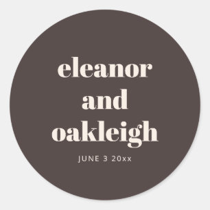 Sticker Rond Typographie Gras Mariage Personnalisé Brun Chaud