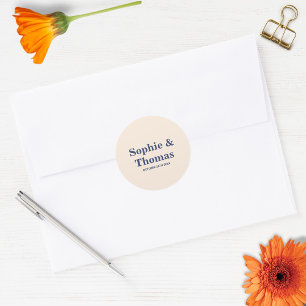 Sticker Rond Typographie Gras Moderne Mariage Crème Marine
