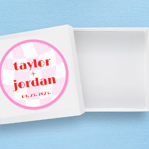 Sticker Rond Typographie Gras Rétro Motif Disco Rose Rouge