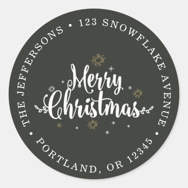 Sticker Rond Typographie Joyeux Noël noir et blanc (Devant)