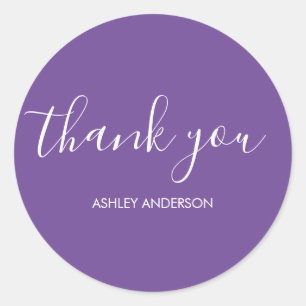Sticker Rond Typographie Merci Plat violet classique